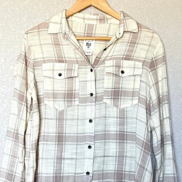 Billabong Venture Out Plaid Shirt Women’s Size M Cream/Tan EUC - Picture 7 of 11